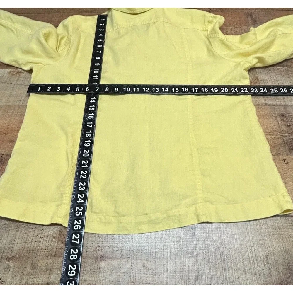 Chicos‎ Jacket Womens 3 XL 16 Yellow 100% Linen Wooden Buttons 3/4 Sleeve Top - Picture 2 of 8